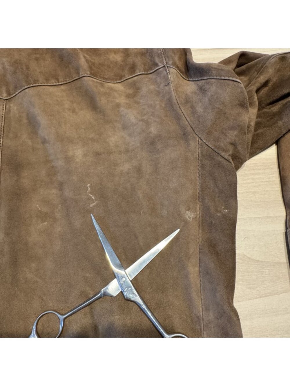 Rena Lange Jeans Brown Leather Suede Button Front Jacket Women's Size S/M - Picture 7 of 8